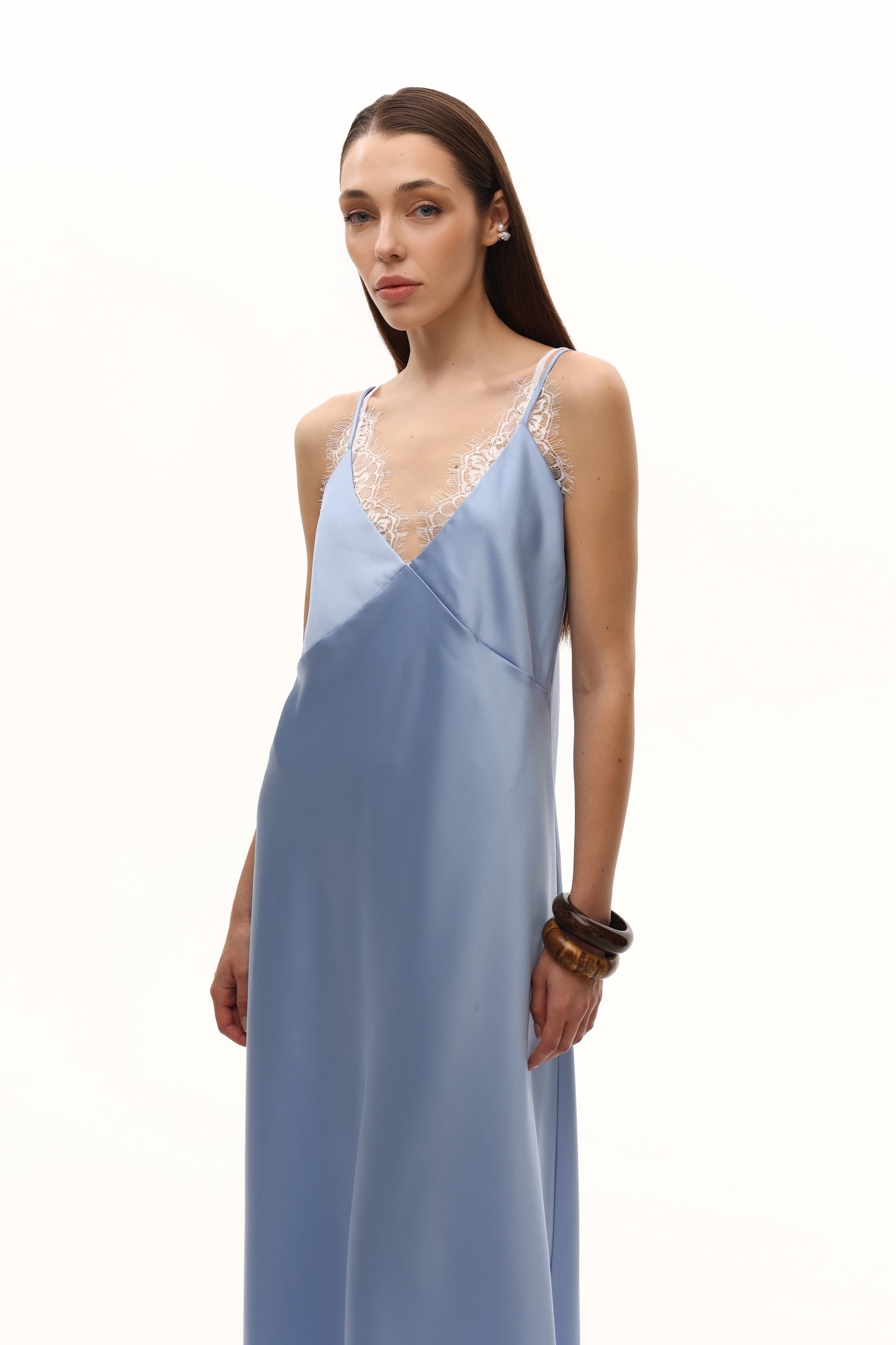 Атласна сукня Ice blue з мереживним ліфом