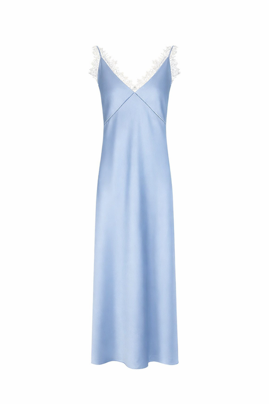 Атласна сукня Ice blue з мереживним ліфом